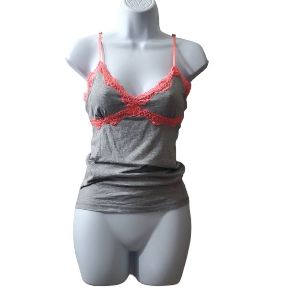 Victoria Secrets PINK Womens Grey Orange Spaghetti Strap long Lace Cami